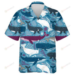 Underwater Wolrs With Lovely Whales Fishes And Seaweed Pattern Hawaiian Shirt