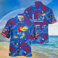 Unique NCAA Kansas Jayhawks Logo Coconut Blue Trendy Aloha 3D Hawaiian Shirt SH1