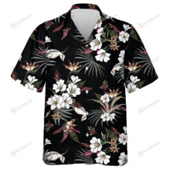 Unique Pattern With Tropical White Flower And Palm Leaves Hawaiian Shirt