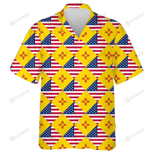 United States And New Mexico Flags Rhombus Pattern Hawaiian Shirt