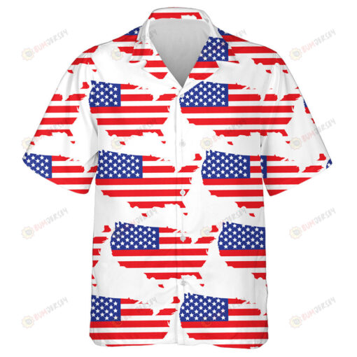 United States Of America Flag Map On White Background Hawaiian Shirt