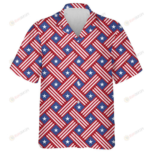 Usa Stars Independence Day Crisscross Pattern Hawaiian Shirt