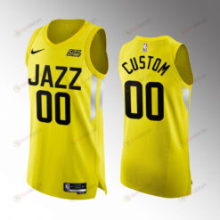 Utah Jazz 00 Custom Yellow Jersey 2022-23 Icon Edition