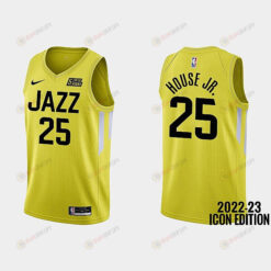 Utah Jazz 25 Danuel House Jr. 2022-23 Icon Edition Yellow Men Jersey