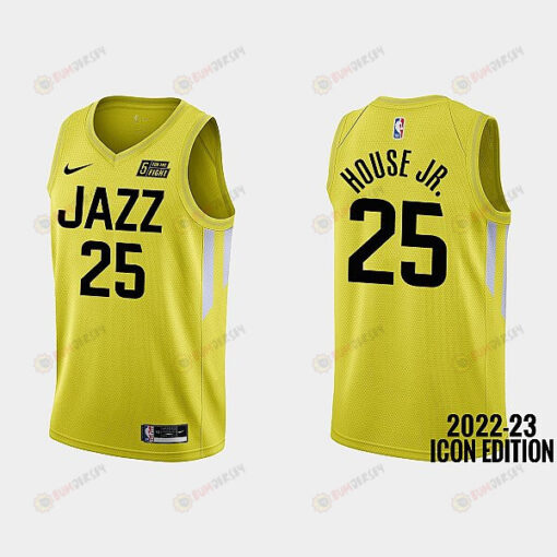 Utah Jazz 25 Danuel House Jr. 2022-23 Icon Edition Yellow Men Jersey