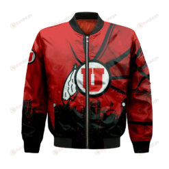 Utah Utes Bomber Jacket 3D Printed Basketball Net Grunge Pattern