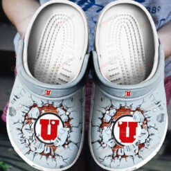 Utah Utes Logo Breaking Wall Crocs Classic Clogs Shoes In Gray - AOP Clog