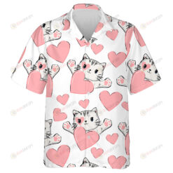 Valentine's Day Cat And Heart In Face Hawaiian Shirt