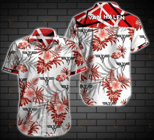 Van Halen Hibiscus Curved Hawaiian Shirt Dnstyles In Red White