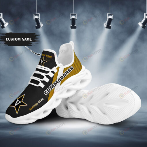 Vanderbilt Commodores Logo Pattern Custom Name 3D Max Soul Sneaker Shoes In Black Yellow