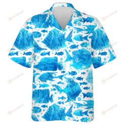 Various Bright Sea Fish Silhouettes On White Background Hawaiian Shirt