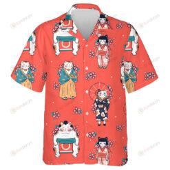 Various Cats Dressed In Traditional Japanese Clothes With Sakura Flowers Hawaiian Shirt