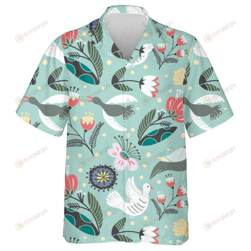Various Flowers With Different Beautiful Bird Hawaiian Shirt