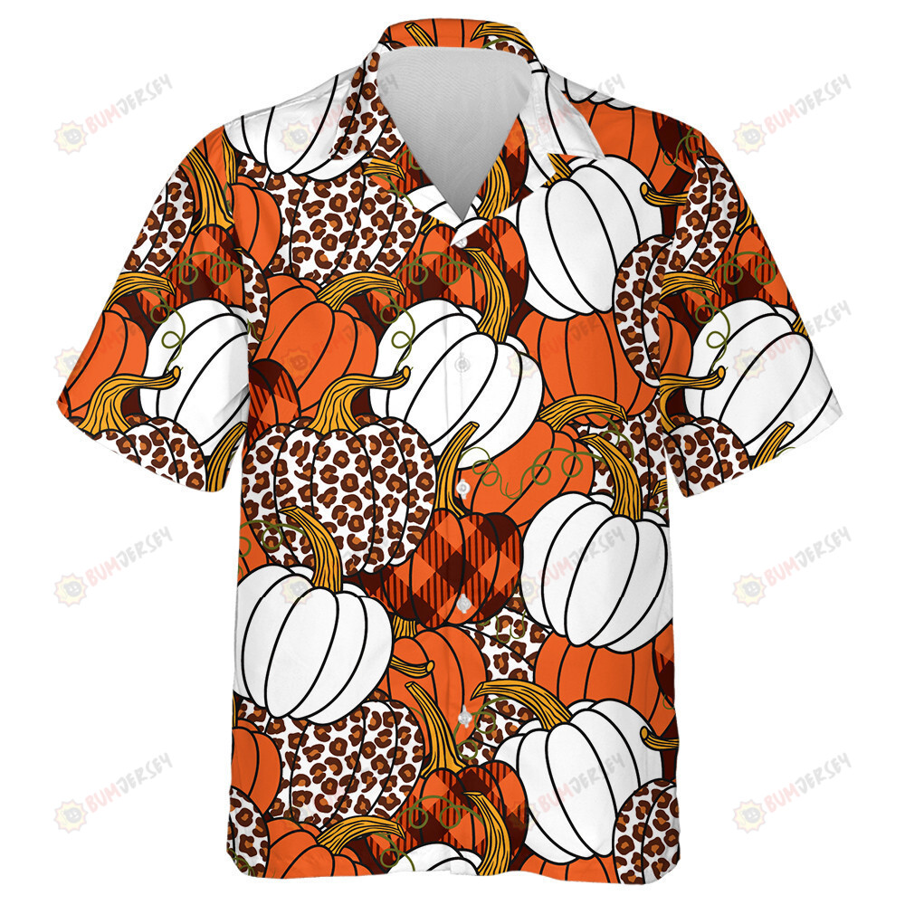 Various Leopard And Buffalo Plaid Pumpkin Hawaiian Shirt