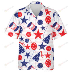 Various Shape Of Amrican Flag Icons On Blurred Background Hawaiian Shirt