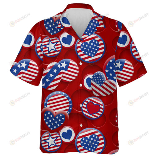 Various USA Symbols In Red And Blue Colors On Background With Holes Hawaiian Shirt