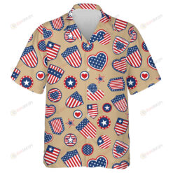 Various USA Symbols In Red And Blue Colors On Brown Background Hawaiian Shirt