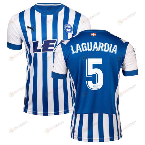 V?ctor Laguardia 5 Deportivo Alav?s 2022-23 Home Jersey - White/Blue Stripes