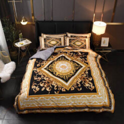 Versace Barocco Pattern Bedding Set In Black/Yellow