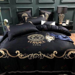 Versace Home Embroidered Long-Staple Cotton Bedding Set In Black