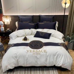 Versace Home Medusa Satin Cotton Bedding Set In White/Navy