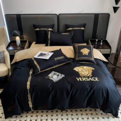 Versace Logo Long-Staple Cotton Bedding Set In Black