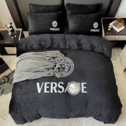 Versace Medusa Double Sided Crystal Velvet Bedding Set In Black
