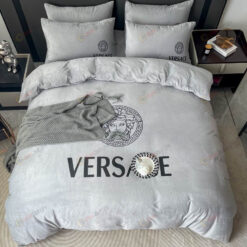 Versace Medusa Double Sided Crystal Velvet Bedding Set In Gray