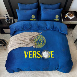 Versace Medusa Double Sided Crystal Velvet Bedding Set In Navy Blue