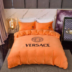 Versace Medusa Double Sided Crystal Velvet Bedding Set In Orange