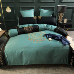 Versace Medusa Long-Staple Cotton Bedding Set In Teal/Black