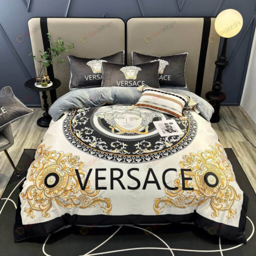 Versace Medusa Thick Crystal Velvet Cotton Bedding Set In Black/White