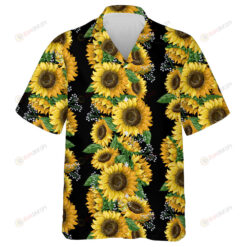 Vertical Striped Of Sunflowers On Black Background Hawaiian Shirt