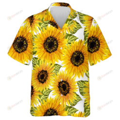 Vibrant Sunflower And Leaves Watercolor Painting Theme Hawaiian Shirt