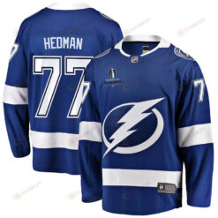 Victor Hedman 77 Tampa Bay Lightning Stanley Cup 2023 Playoffs Patch Home Breakaway Men Jersey - Blue