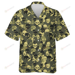 Viking Green Camouflage Filled Skulls Bone Pattern Hawaiian Shirt