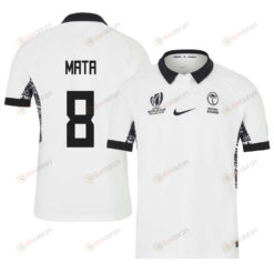 Viliame Mata 8 Fiji 2023 Rugby World Cup Home Stadium Jersey - White