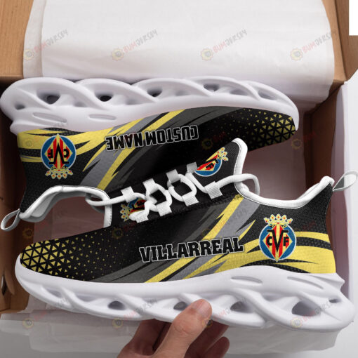 Villarreal Logo Custom Name Pattern 3D Max Soul Sneaker Shoes In Black