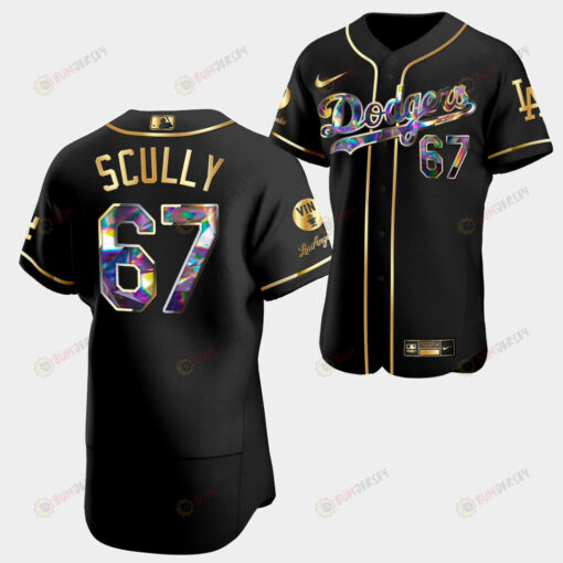 Vin Forever Los Angeles Dodgers Vin Scully 67 Black Jersey Golden Diamond