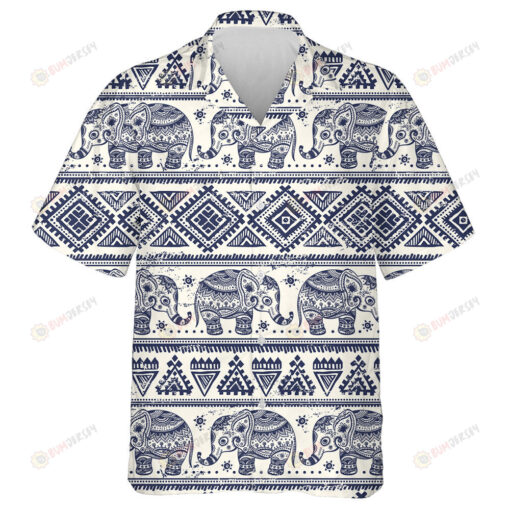 Vinatge Elephant With Indian Lotus Ethnic Hawaiian Shirt