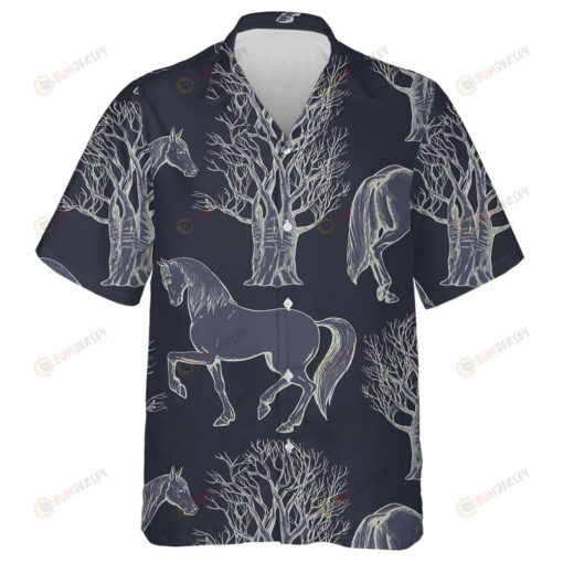 Vintage Beautiful Background With Horses And Trees Hawaiian Shirt