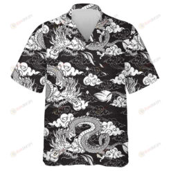Vintage Chinese Dragon And Clouds Black White Hawaiian Shirt