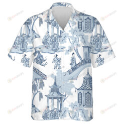 Vintage Chinese Pagoda Dragons On White Background Hawaiian Shirt