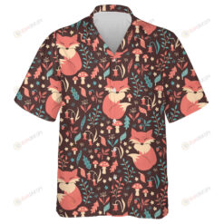 Vintage Design With Cute Fox Leaves Branches And Mushrooms Pattern Hawaiian Shirt