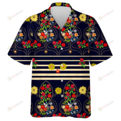 Vintage Folk Art Motifs Damask Pattern With Roses And Wildflowers Hawaiian Shirt