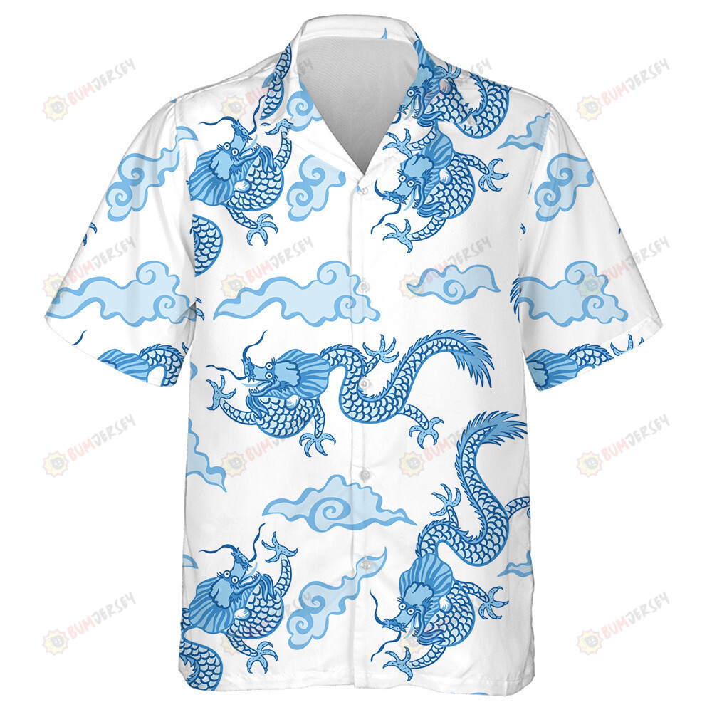 Vintage Funny Dragons Cloud On White Background Hawaiian Shirt