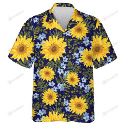 Vintage Hand Drawn Sunflowers On Navy Background Hawaiian Shirt