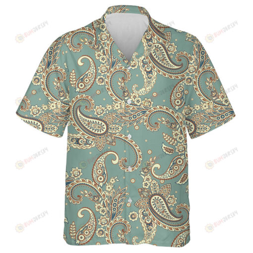 Vintage Light Green Theme Paisley Floral Oriental Ethnic Pattern Hawaiian Shirt