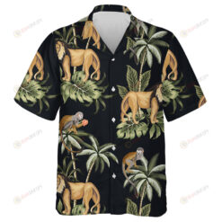 Vintage Palm Tree Lion Monkey Animal Floral Hawaiian Shirt