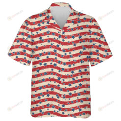 Vintage Red Wavy Background Patriotic USA Stars Hawaiian Shirt